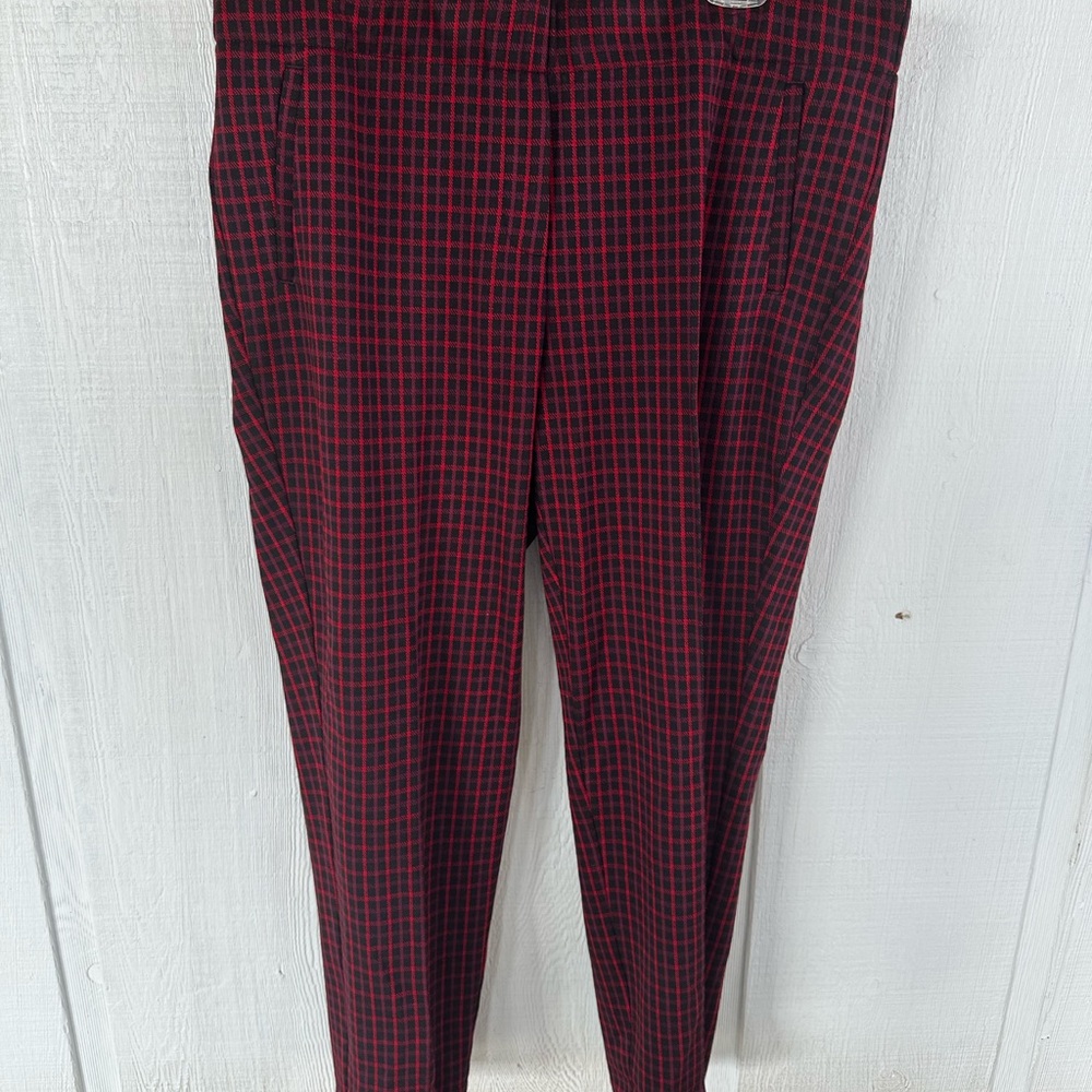 J. Jill Red and Black Checkered Dress Pants Pointe Slim Leg